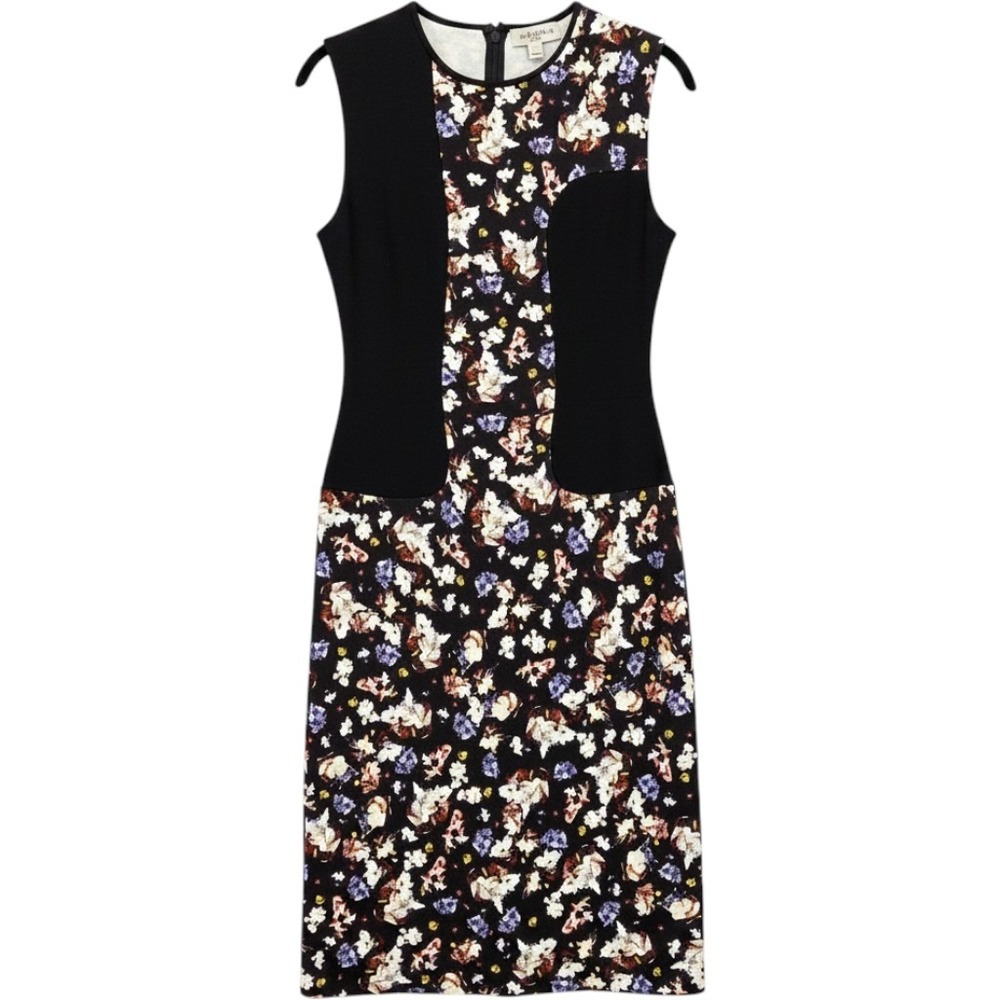 Erdem Women 6 Nell Floral Coloblock Dress Black Sleeveless Bodycon Midi Royal